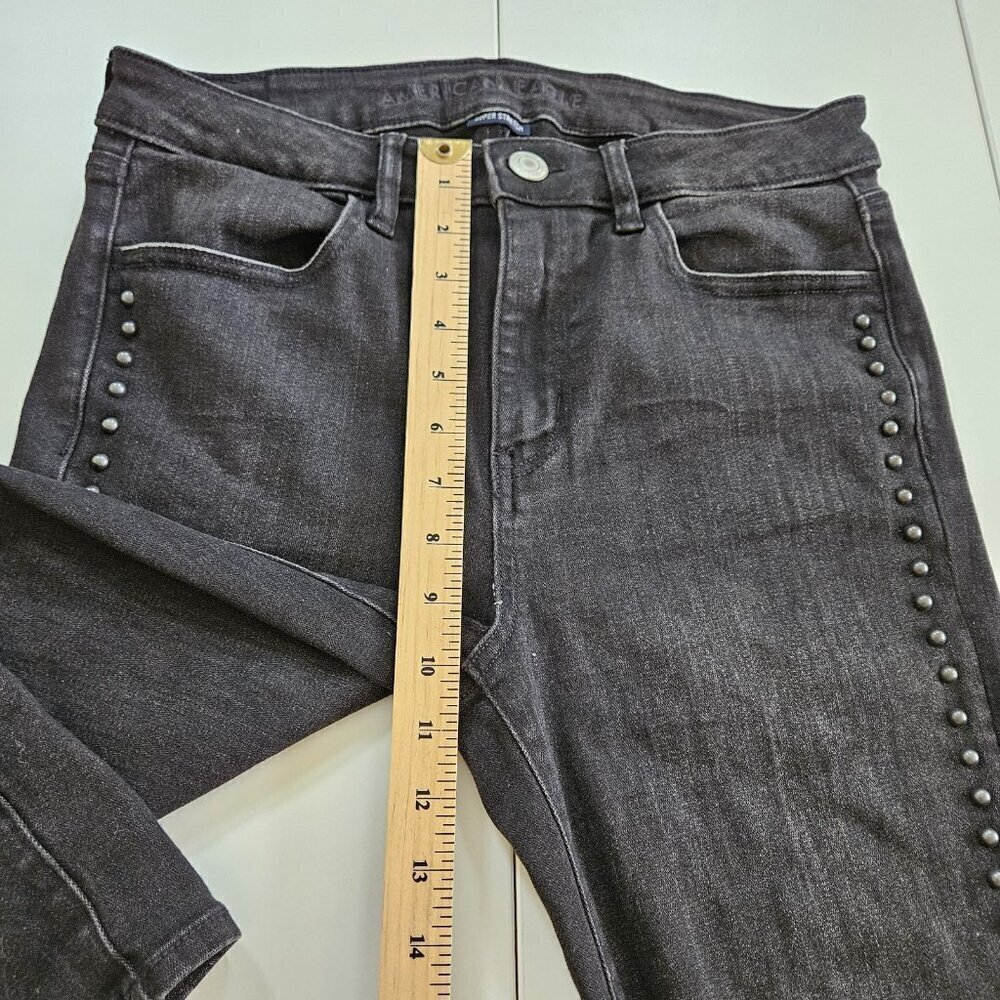 American Eagle Jean Womens US 8 Black High Rise Jeggings Stretch Studs Punk Goth - Picture 5 of 16